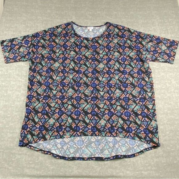 LulaRoe Womens Multicolored Stained‎ Glass Short Sleeve Crew Neck Blouse 3XL - Picture 1 of 8